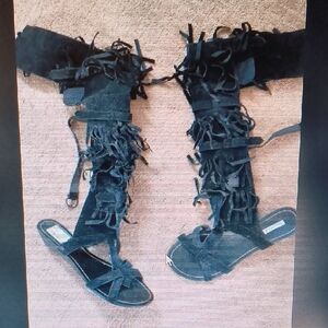 Black Fringe Women's Sandals